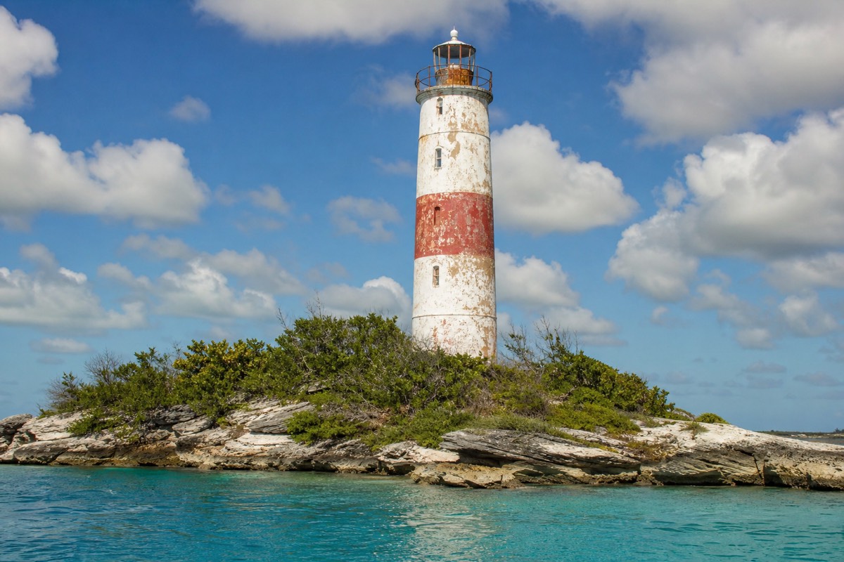 The lighthouse marking the entrance to Nassau harbour